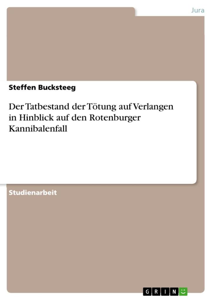 Der Tatbestand der TÃ¶tung auf Verlangen in Hinblick auf den Rotenburger Kannibalenfall Steffen Bucksteeg Author