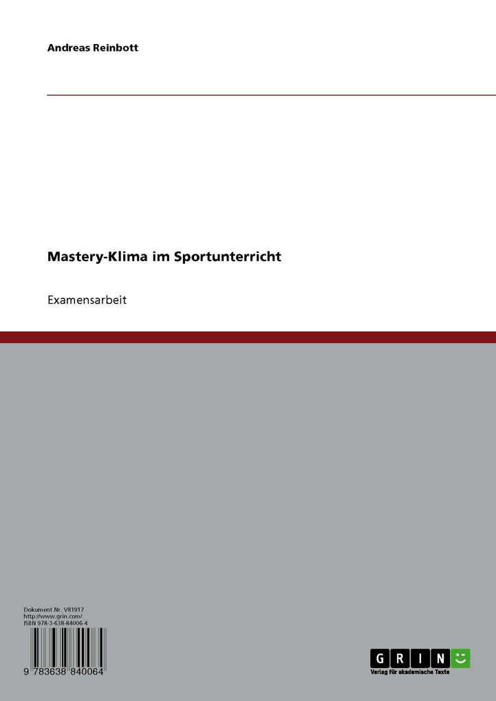 Mastery-Klima im Sportunterricht als eBook Download von Andreas Reinbott - Andreas Reinbott