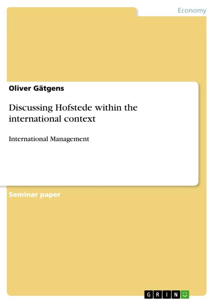 Discussing Hofstede within the international context als eBook Download von Oliver Gätgens - Oliver Gätgens