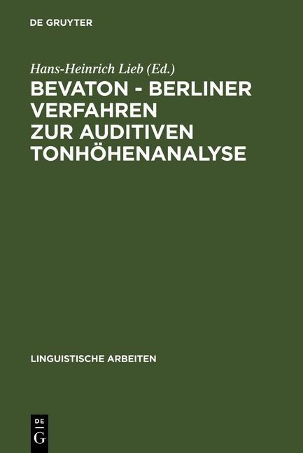 BEVATON - Berliner Verfahren zur auditiven Tonhöhenanalyse als eBook Download von