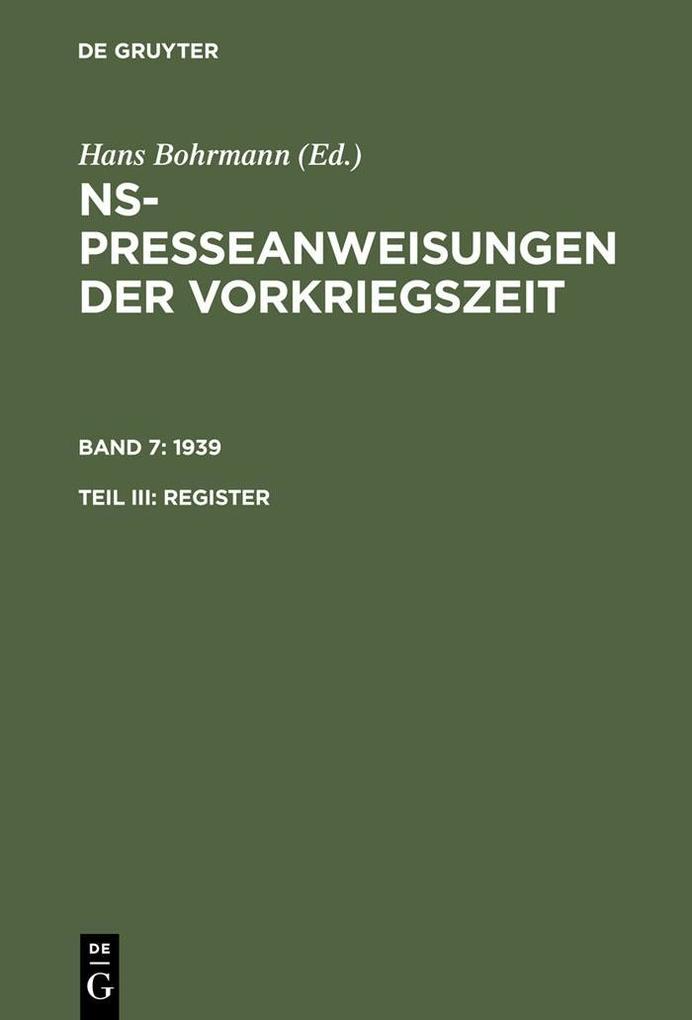NS-Presseanweisungen der Vorkriegszeit - 1939. Register