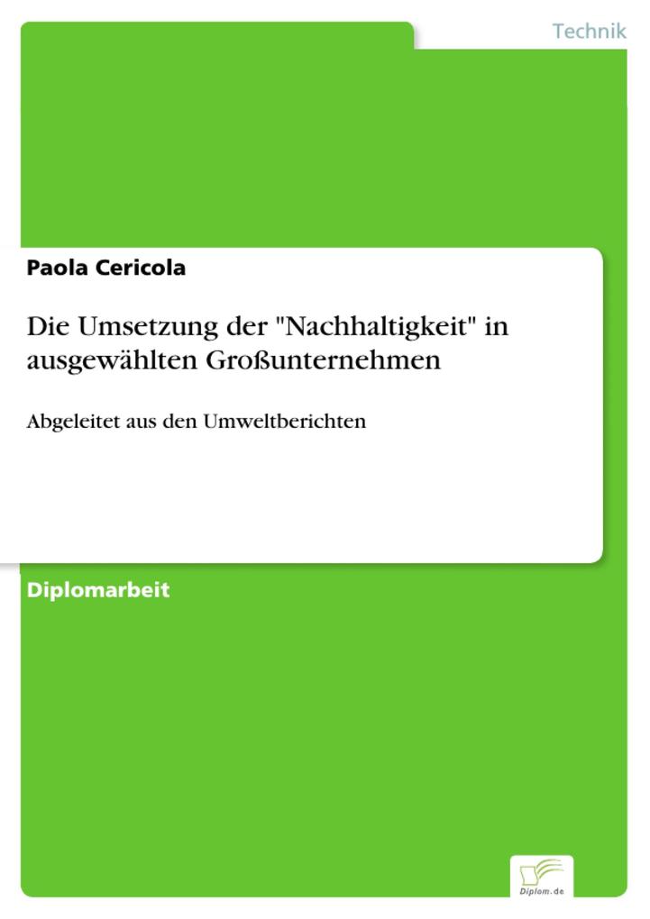 Die Umsetzung der Nachhaltigkeit in ausgewählten Großunternehmen als eBook Download von Paola Cericola - Paola Cericola
