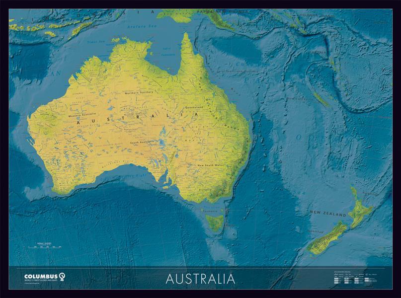 COLUMBUS Kontinentkarte Australien, beidseitig bedruckt, politisch / physisch mit Aufhaengesystem Edelstahlleisten als Buch von