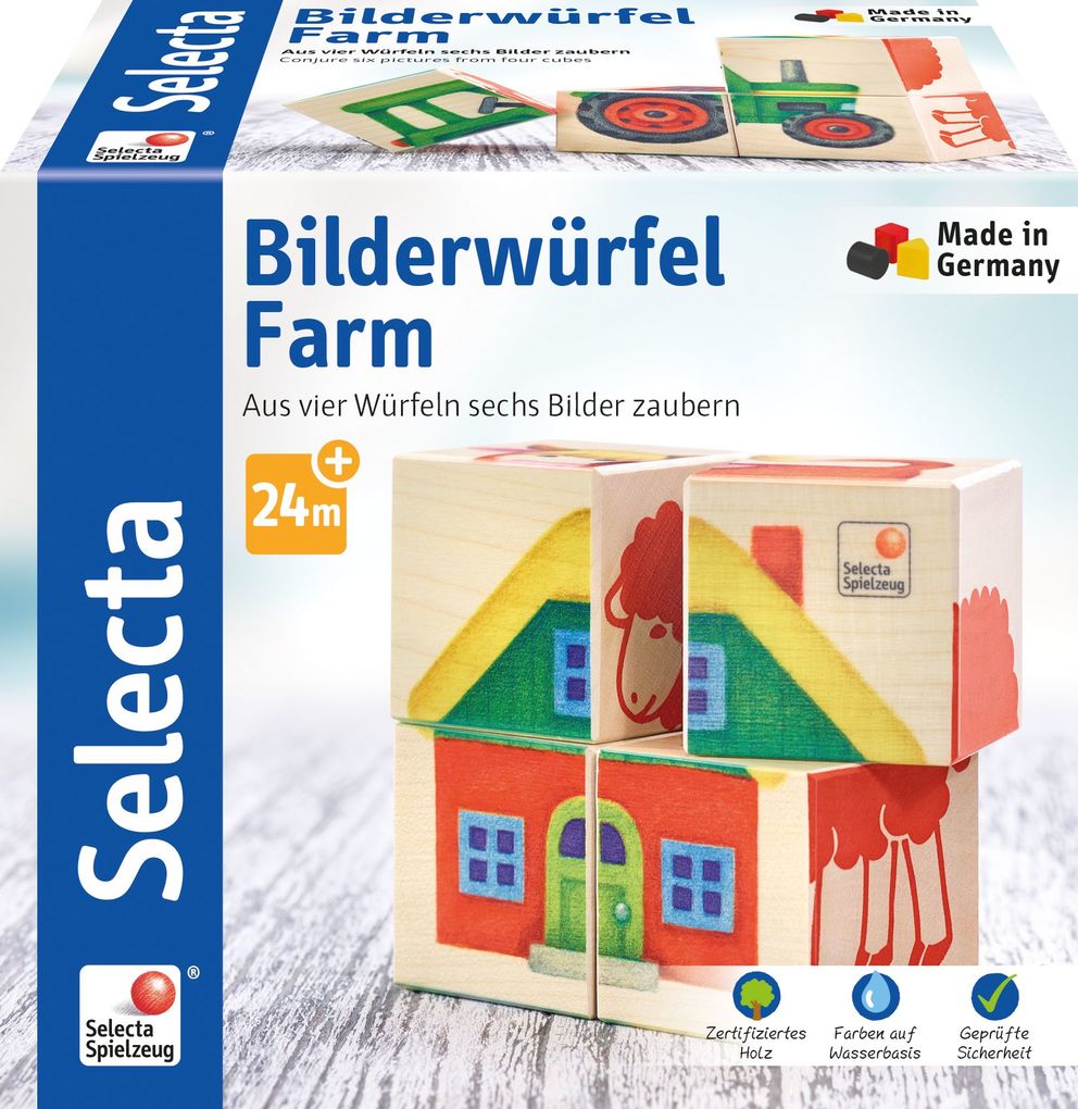 Schmidt Spiele -Selecta - Bilderwürfel Farm 4 Teile