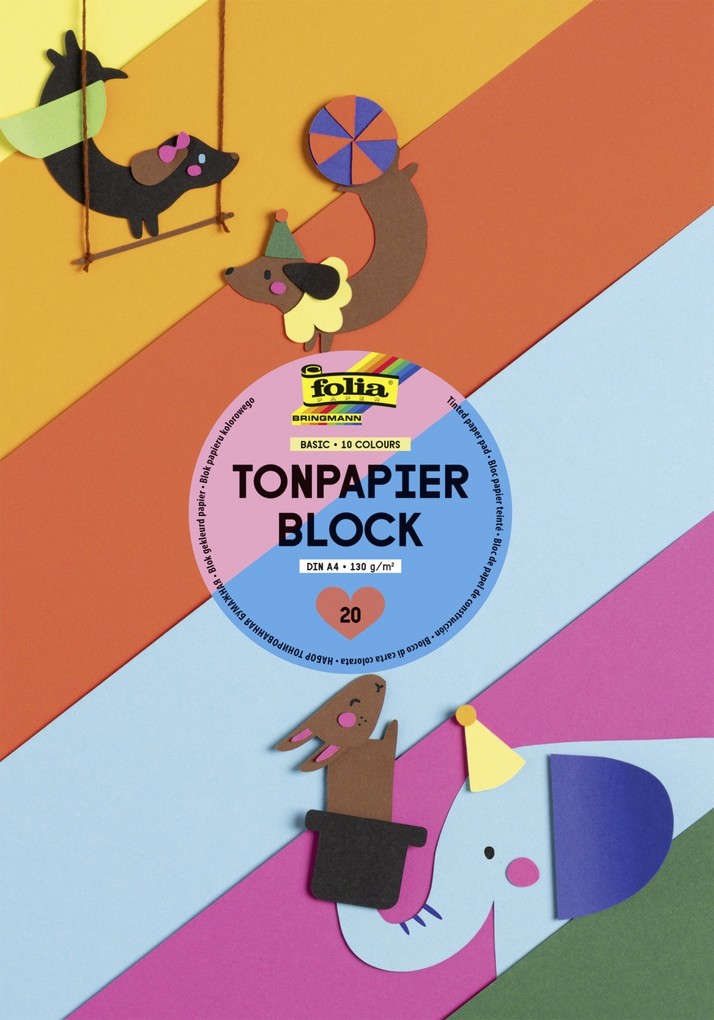 Folia Tonpapierblock - A4 10 Farben sortiert 20 Blatt.