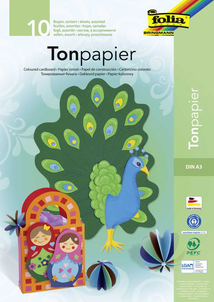 folia Tonpapierblock, DIN A3, 130 g/qm, 10 Blatt