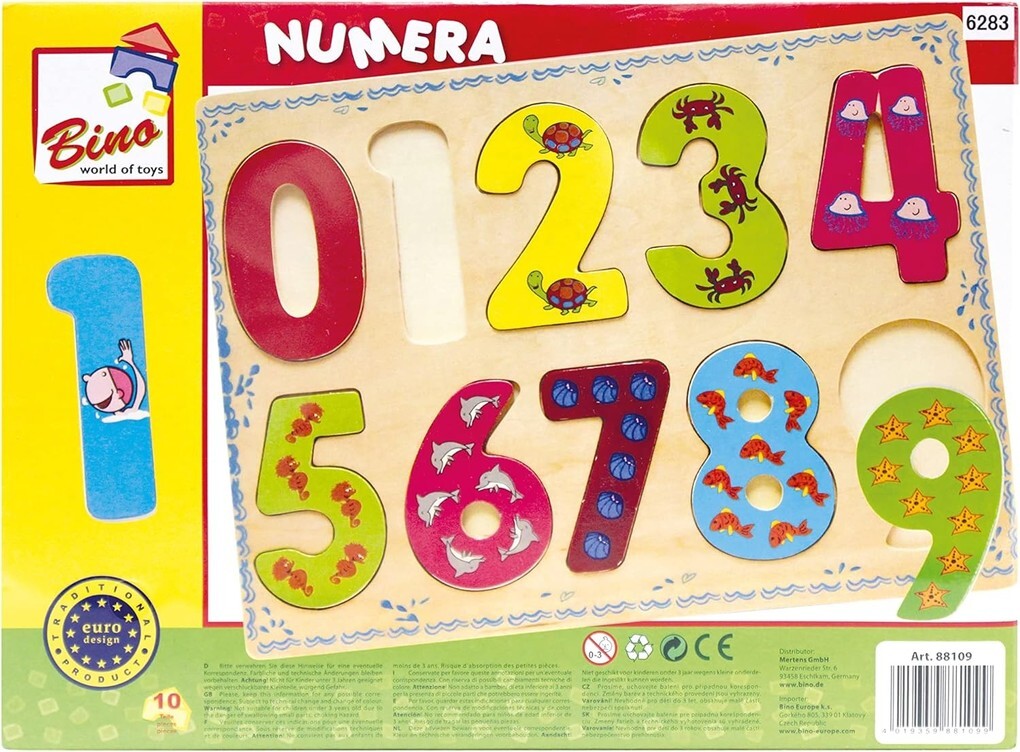 Bino 88109 - Numera Puzzle Zahlen 0-9 Holz Lernspiel
