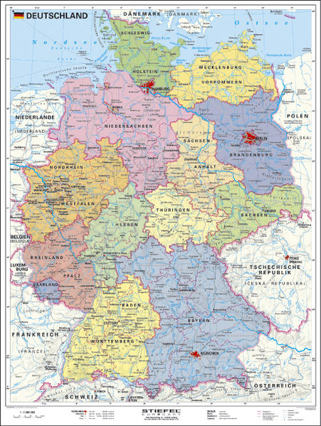 Stiefel Handkarte Deutschland politisch Plano