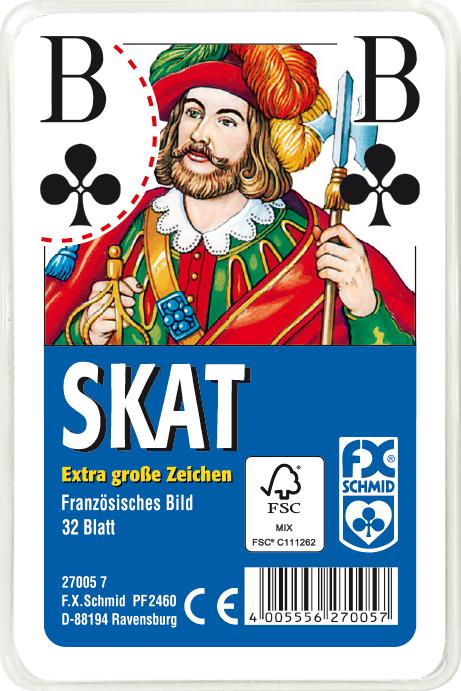 Klassisches Skatspiel Französisches Bild mit großen Eckzeichen. 32 Karten in Klarsicht-Box. FXS Traditionelle Spielkarten