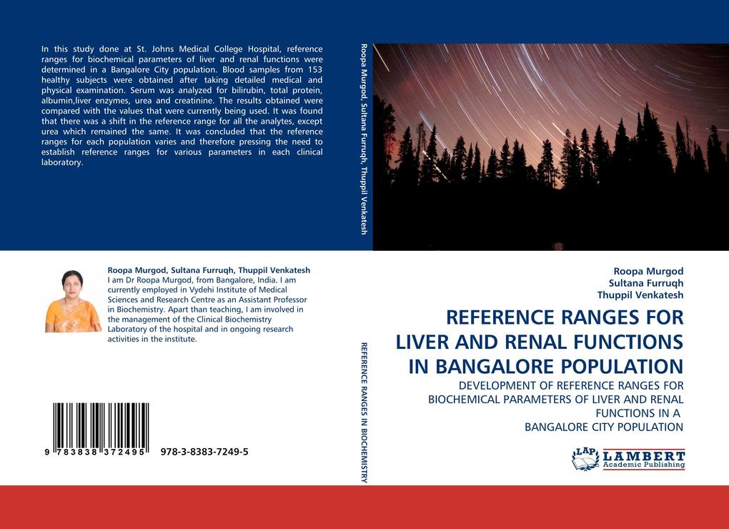 REFERENCE RANGES FOR LIVER AND RENAL FUNCTIONS IN BANGALORE POPULATION als Buch von Roopa Murgod, Sultana Furruqh, Thuppil Venkatesh - Roopa Murgod, Sultana Furruqh, Thuppil Venkatesh