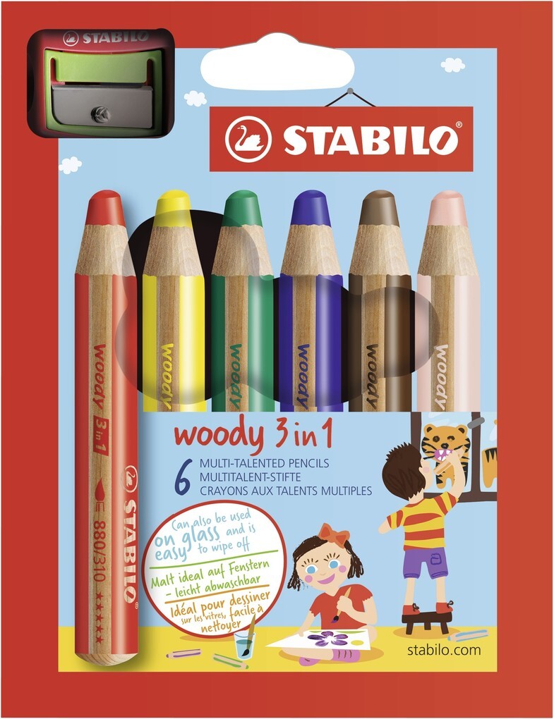 STABILO Buntstifte woody 3in1 6er Set mit Spitzer