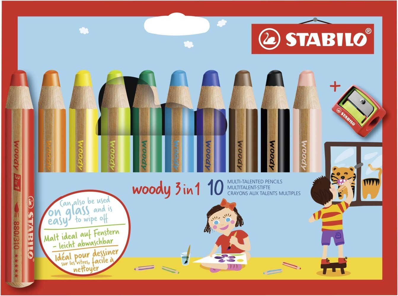 STABILO Buntstifte woody 3in1 10er Set mit Spitzer
