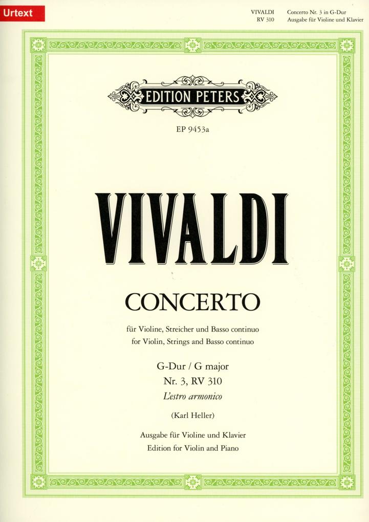 Konzert für Violine Streicher und Basso continuo G-Dur op. 3 Nr. 3 RV 310 / PV 96