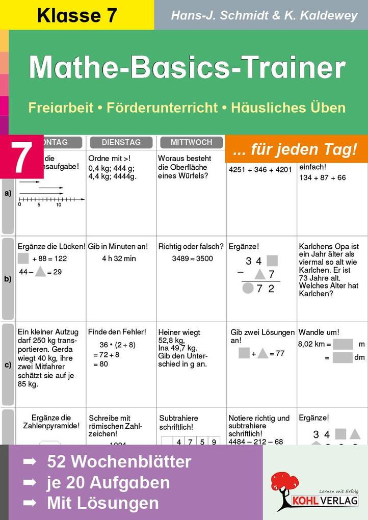 Mathe-Basics-Trainer / 7. Schuljahr Grundlagentraining für jeden Tag!