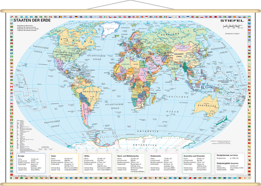 Staaten der Erde politisch 1 : 60 000 000. Wandkarte Mini-Format