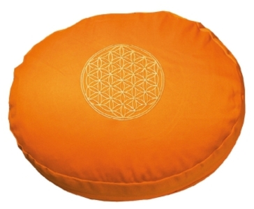 Meditationskissen mit Dinkelfüllung und Stickerei Blume des Lebens orange
