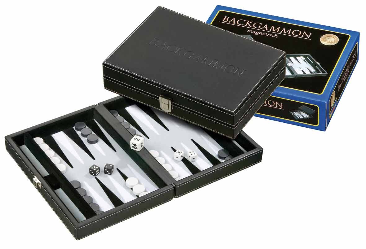 Philos 1712 - Backgammon Tinos grau klein Kunstleder magnetisch