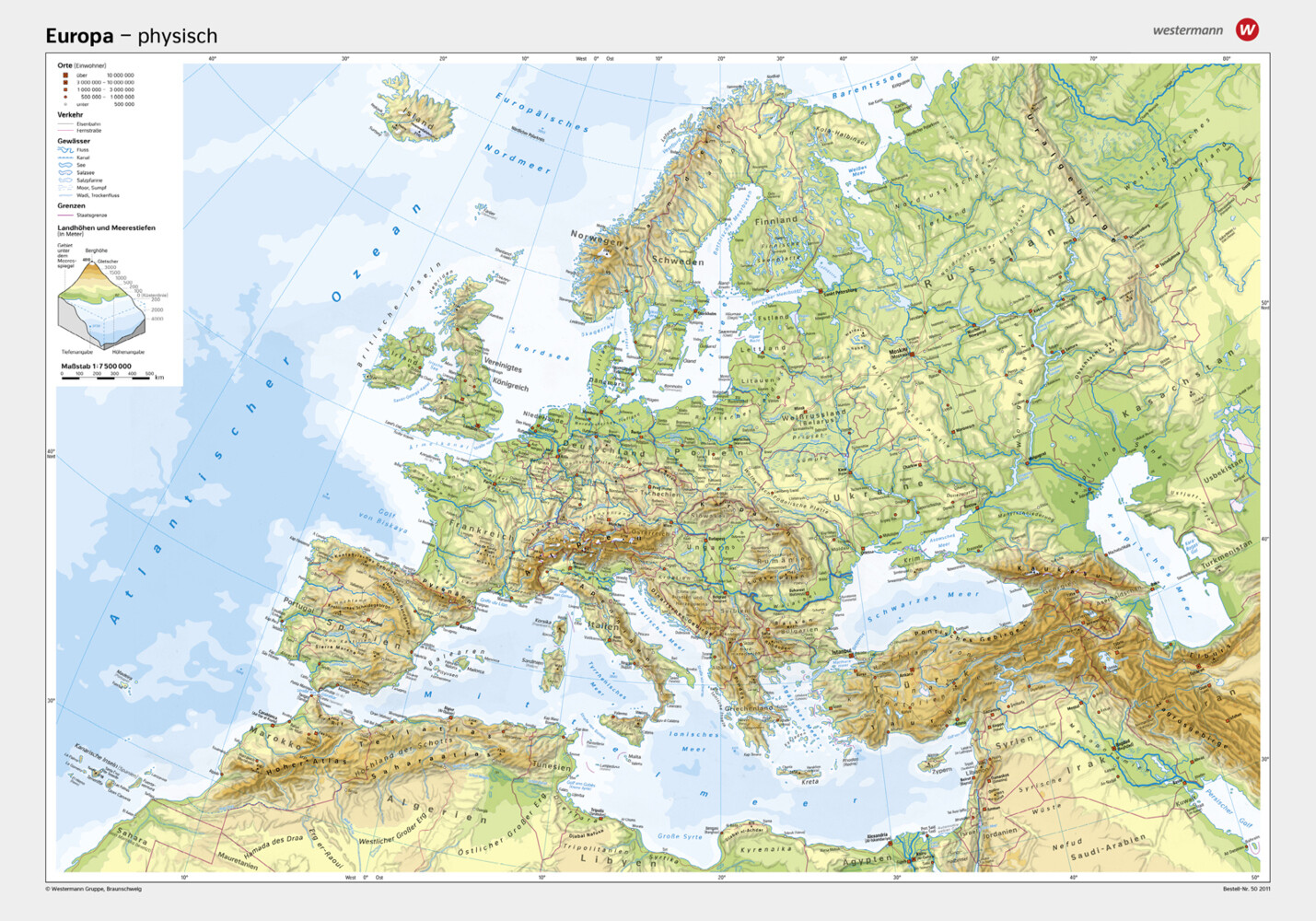 Posterkarten Geographie: Europa: physisch