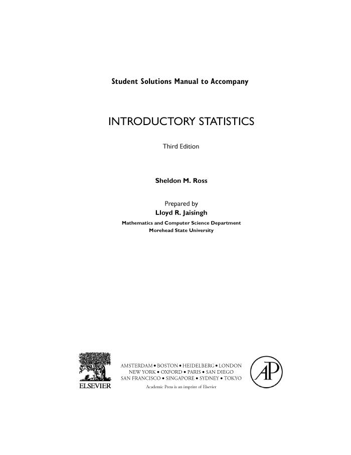 Introductory Statistics Student Solutions Manual (e-only)