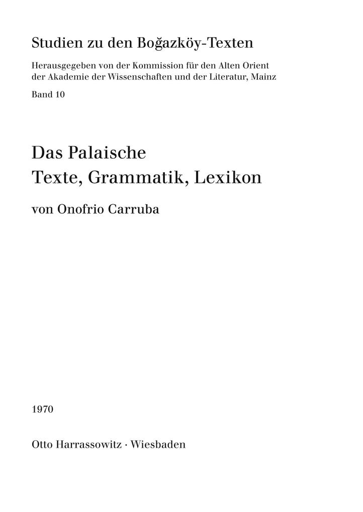 Das Palaische. Texte Grammatik Lexikon