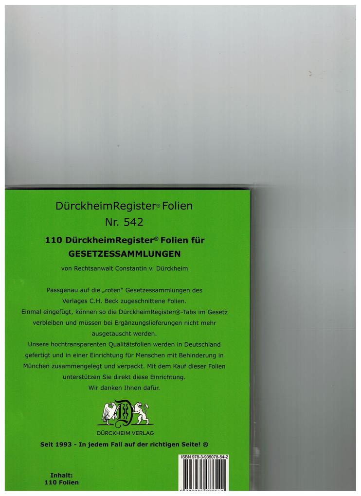 110 DürckheimRegister®-FOLIEN zum Einheften in Gesetzessammlungen
