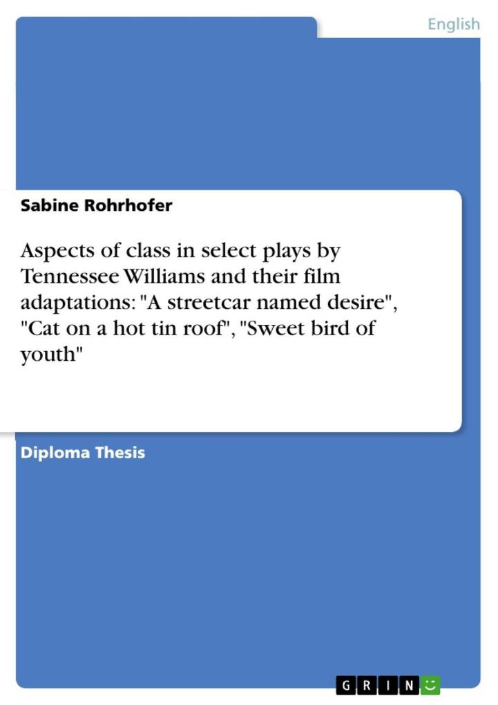 Aspects of class in select plays by Tennessee Williams and their film adaptations: A streetcar named desire Cat on a hot tin roof Sweet bird of youth