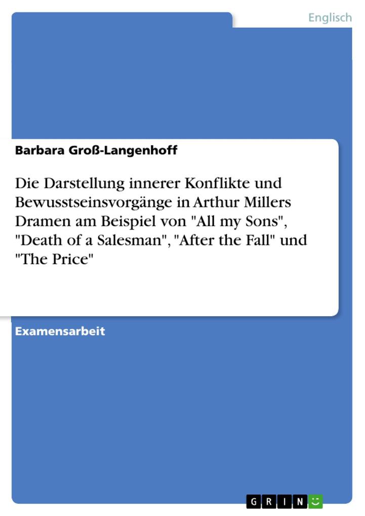 Die Darstellung innerer Konflikte und Bewusstseinsvorgänge in Arthur Millers Dramen am Beispiel von All my Sons Death of a Salesman After the Fall und The Price