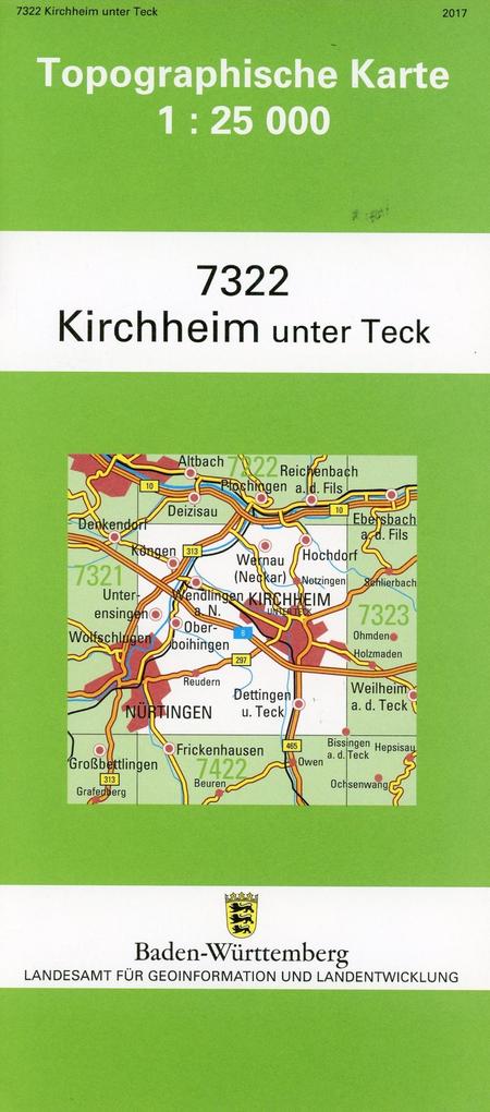 Topographische Karte Baden-Württemberg Kirchheim unter Teck