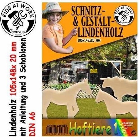 Corvus A600588 - Kids-at-Work Hoftiere 1 (Pferd/Pony/Rind) Schnitz- & Gestalt-Lindenholz A6/20mm