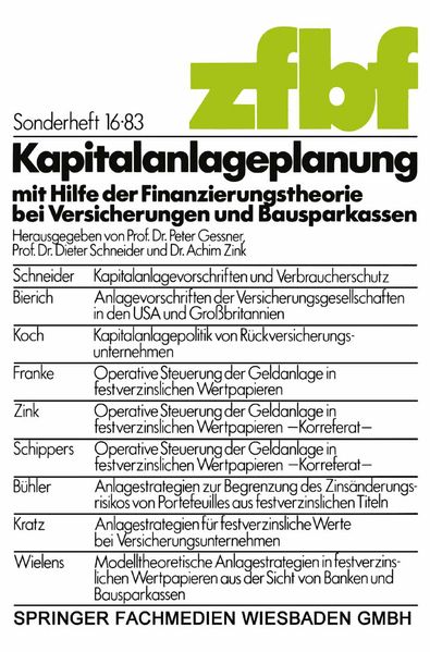 Kapitalanlageplanung mit Hilfe der Finanzierungstheorie bei Versicherungen und Bausparkassen
