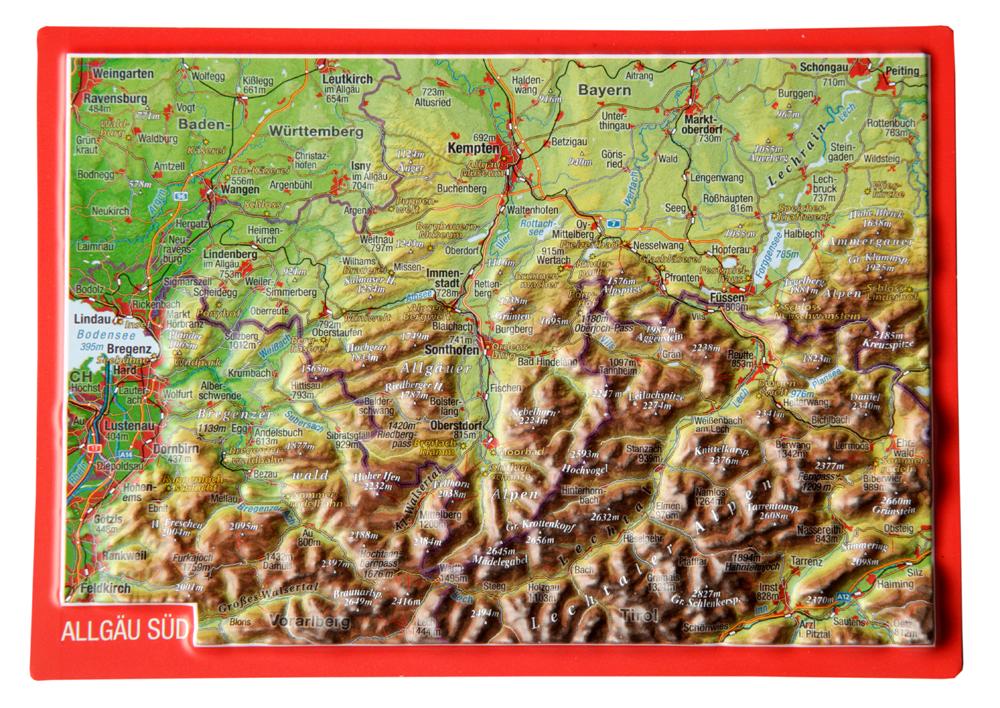 Reliefpostkarte Allgäu Süd