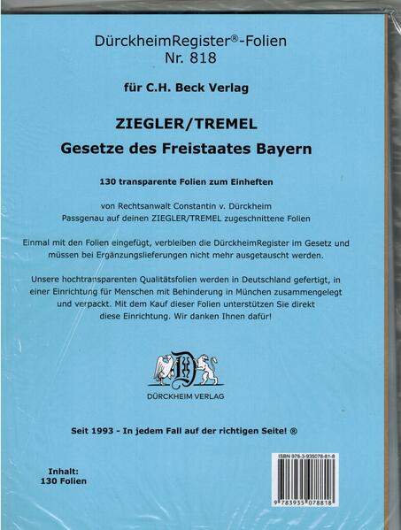 DürckheimRegister®-FOLIEN ZIEGLER/TREMEL Gesetze des Freistaates Bayern