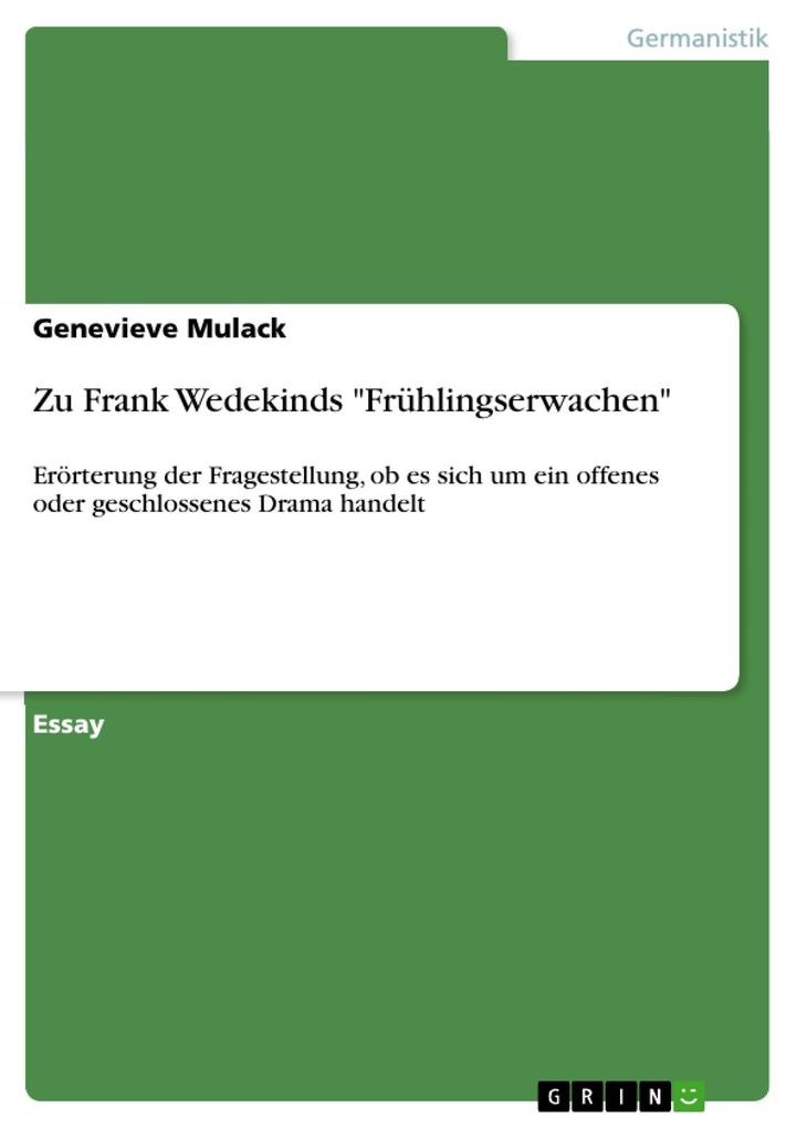 Zu Frank Wedekinds Frühlingserwachen