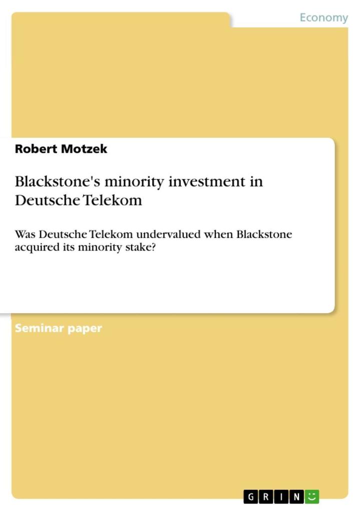 Blackstone´s minority investment in Deutsche Telekom als eBook Download von Robert Motzek - Robert Motzek