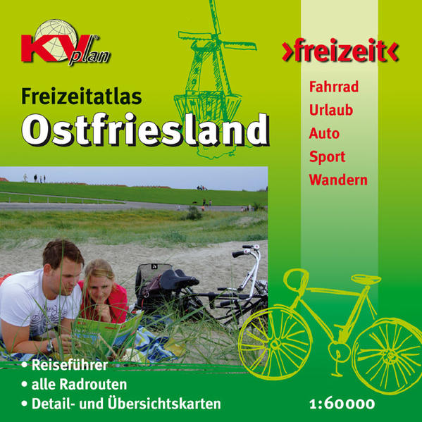 Ostfriesland Freizeitatlas (ganze ostfriesische Halbinsel) - Spiralbindung KVplan Radkarte/Freizeitkarte 1:60.000 - Sascha René Tacken