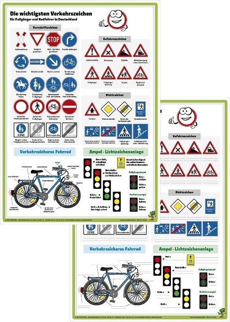 Die wichtigsten Verkehrszeichen für Fußgänger und Radfahrer in Deutschland DUO-Schreibunterlage kle