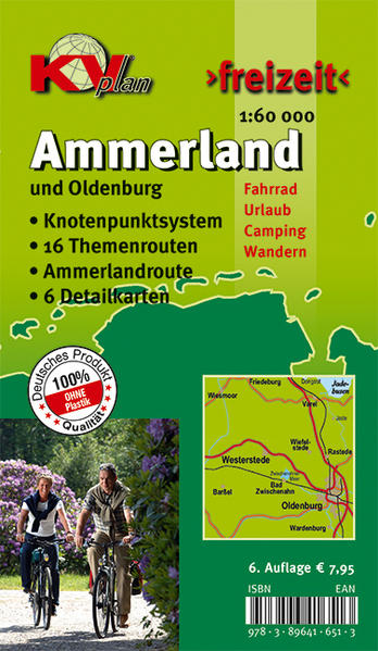 Ammerland Landkreis & Oldenburg KVplan Radkarte/Knotenpunktkarte//Routenkarte zur Ammerlandroute/Wanderkarte 1:60.000