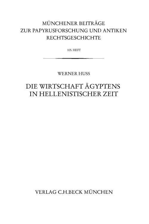 Münchener Beiträge zur Papyrusforschung Heft 105 - Werner Huß