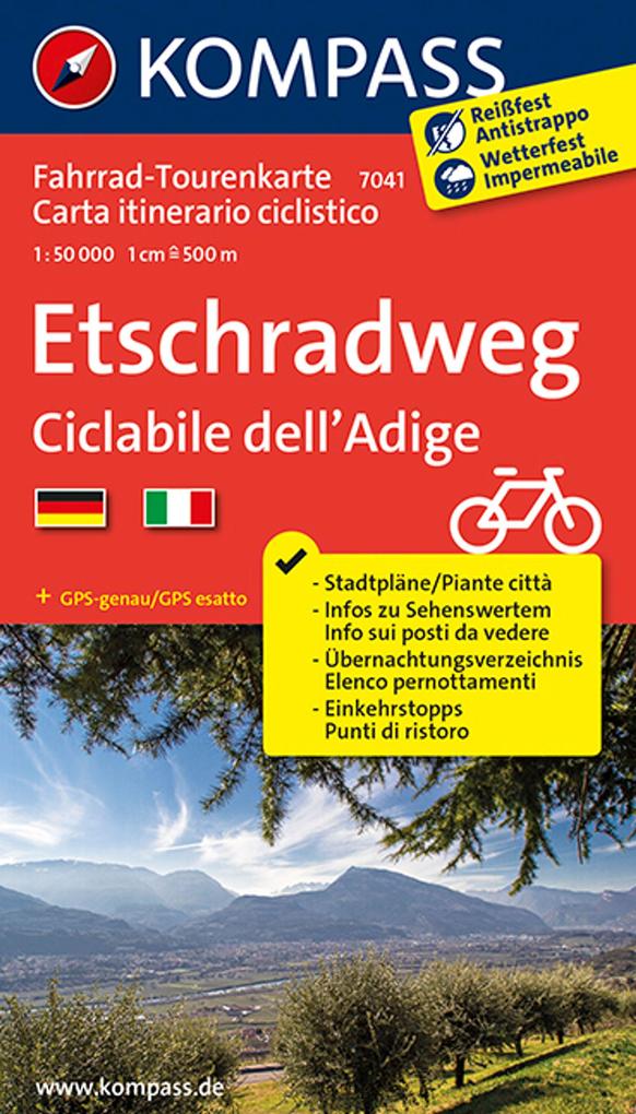 KOMPASS Fahrrad-Tourenkarte Etschradweg - Ciclabile dell‘Adige 1:50.000