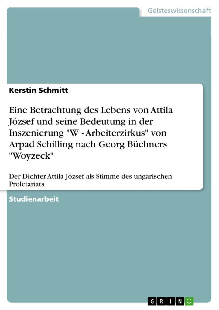 Eine Betrachtung des Lebens von Attila József und seine Bedeutung in der Inszenierung W - Arbeiterzirkus von Arpad Schilling nach Georg Büchners Woyzeck