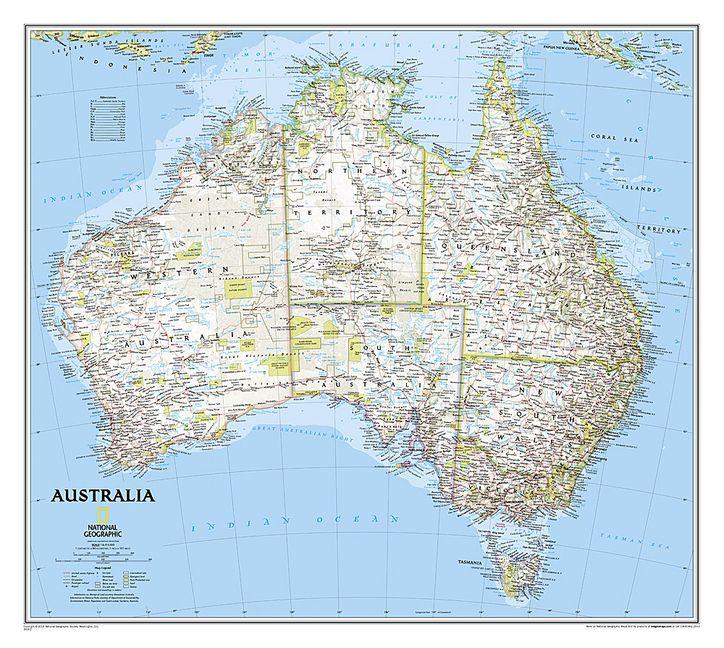 National Geographic Australia Wall Map - Classic (30.25 X 27 In)