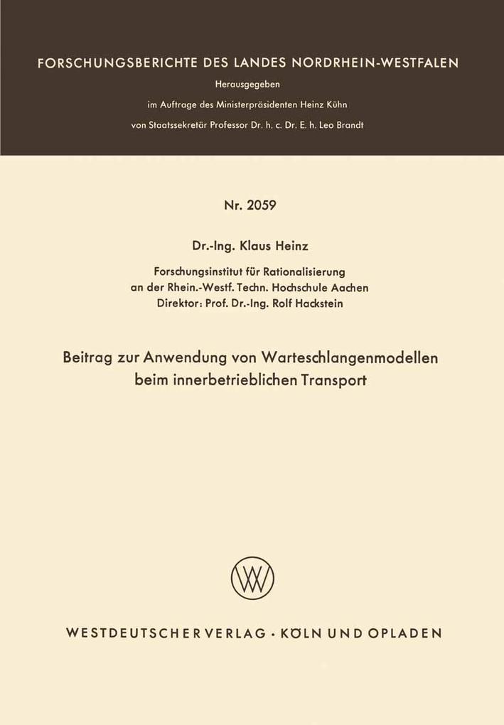 Beitrag zur Anwendung von Warteschlangenmodellen beim innerbetrieblichen Transport