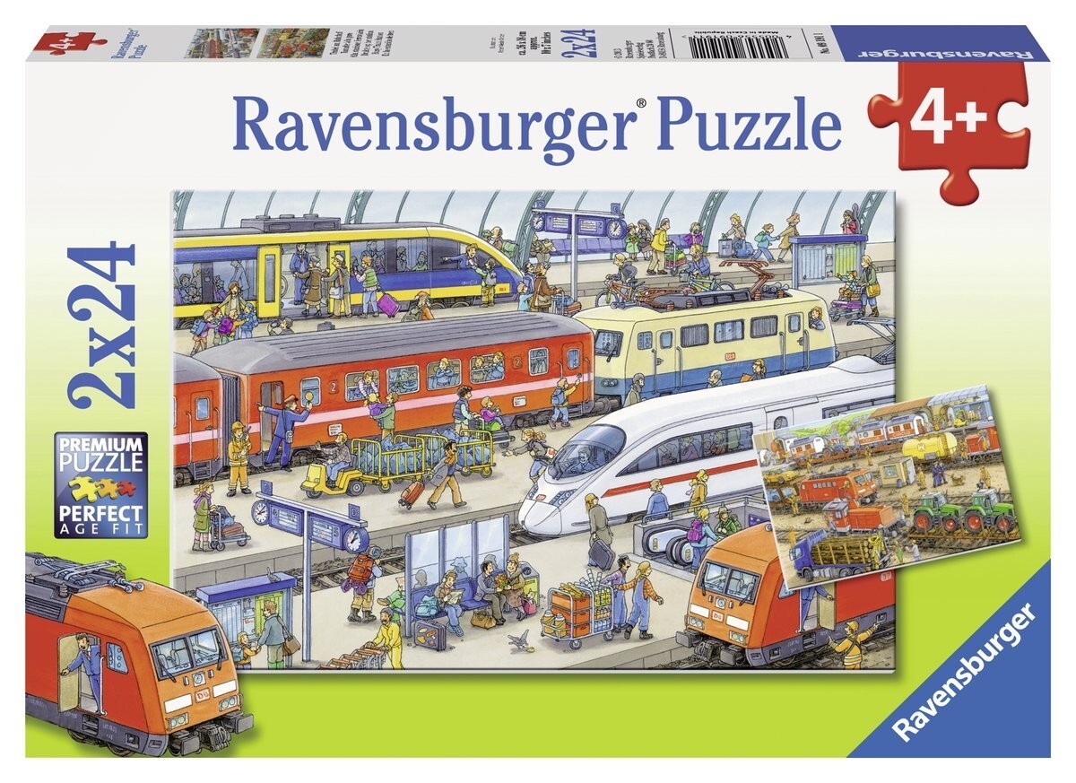 Image of 2er Set Puzzle, je 24 Teile, 26x18 cm, Trubel am Bahnhof