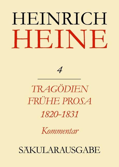 Klassik Stiftung Weimar und Centre National de la Recherche Scientifique: Heinrich Heine Säkularausgabe - Tragödien. Frühe Prosa 1820-1831. Kommentar BAND 4 K