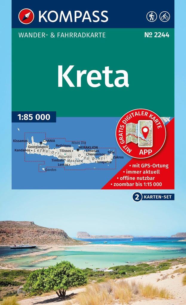 KOMPASS Wanderkarten-Set 2244 Kreta (2 Karten) 1:85.000