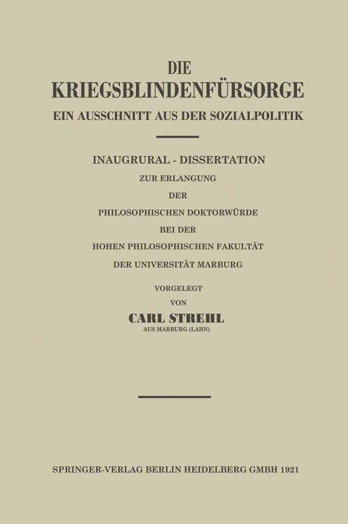 Die Kriegsblindenfürsorge