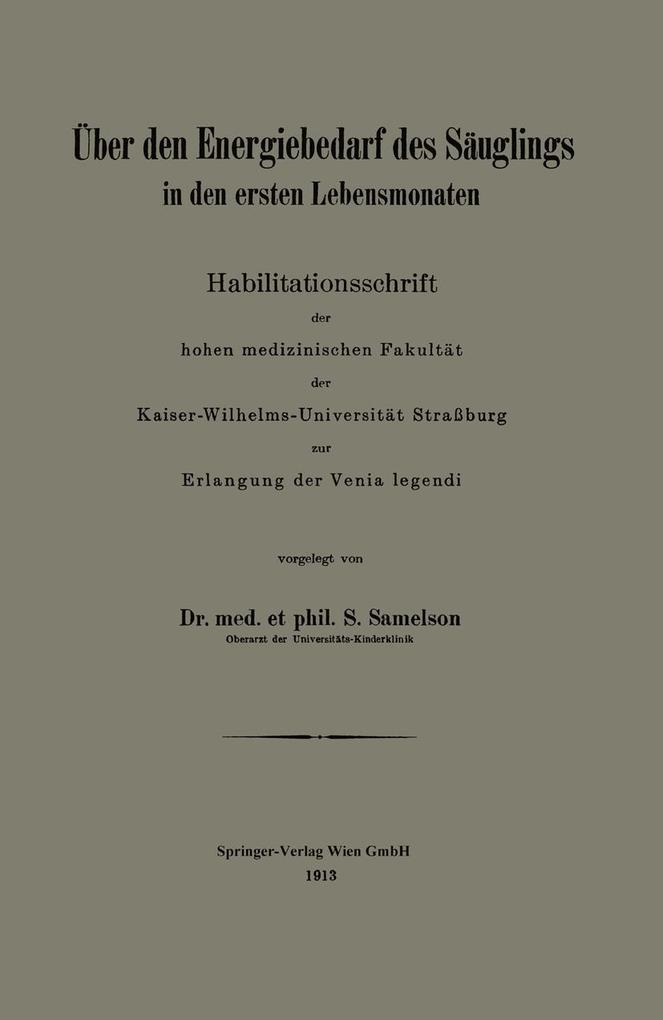 Über den Energiebedarf des Säuglings in den ersten Lebensmonaten