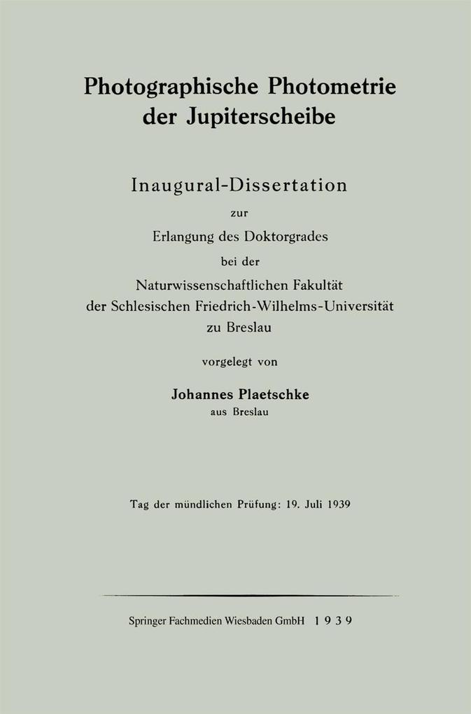 Photographische Photometrie der Jupiterscheibe