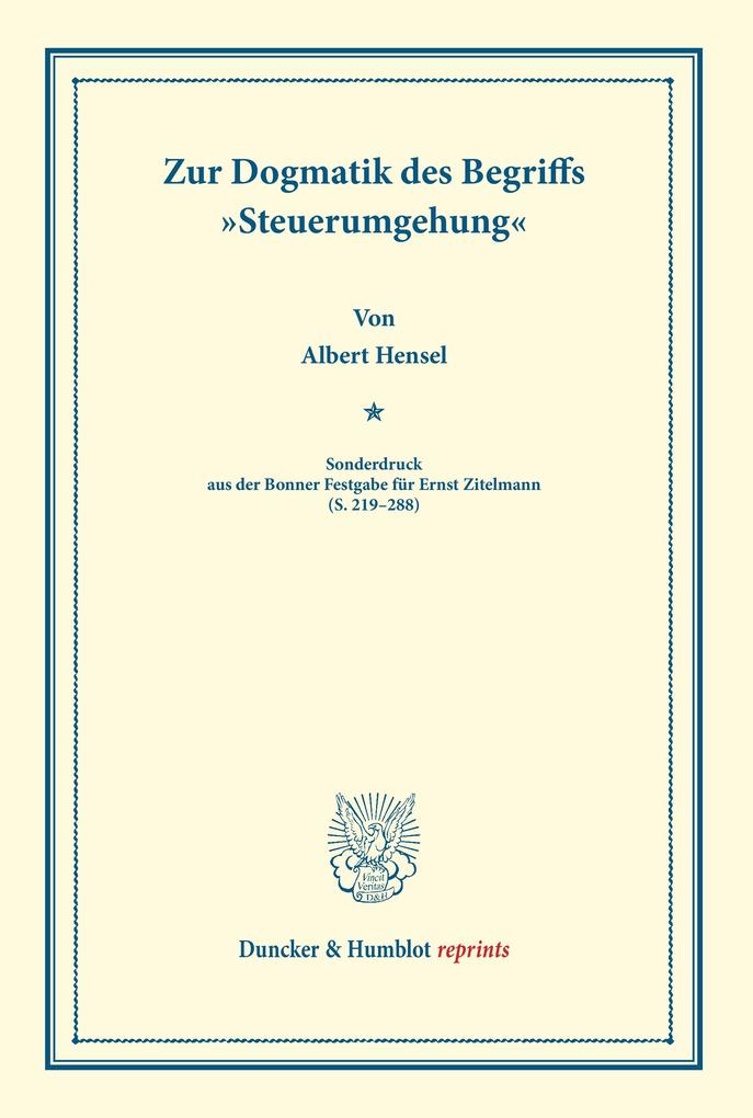 Zur Dogmatik des Begriffs 'Steuerumgehung'