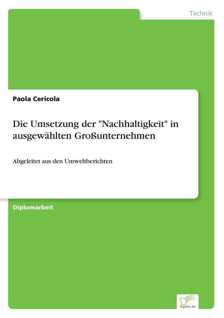 Die Umsetzung der 'Nachhaltigkeit' in ausgewählten Großunternehmen